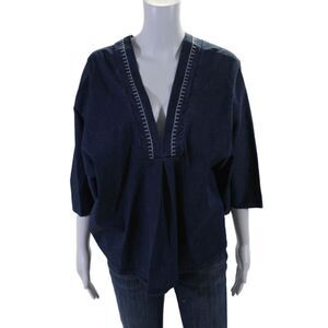 Shaft Womens Half Sleeve V Neck Chambray Kimono Top Blue Size Extra Small